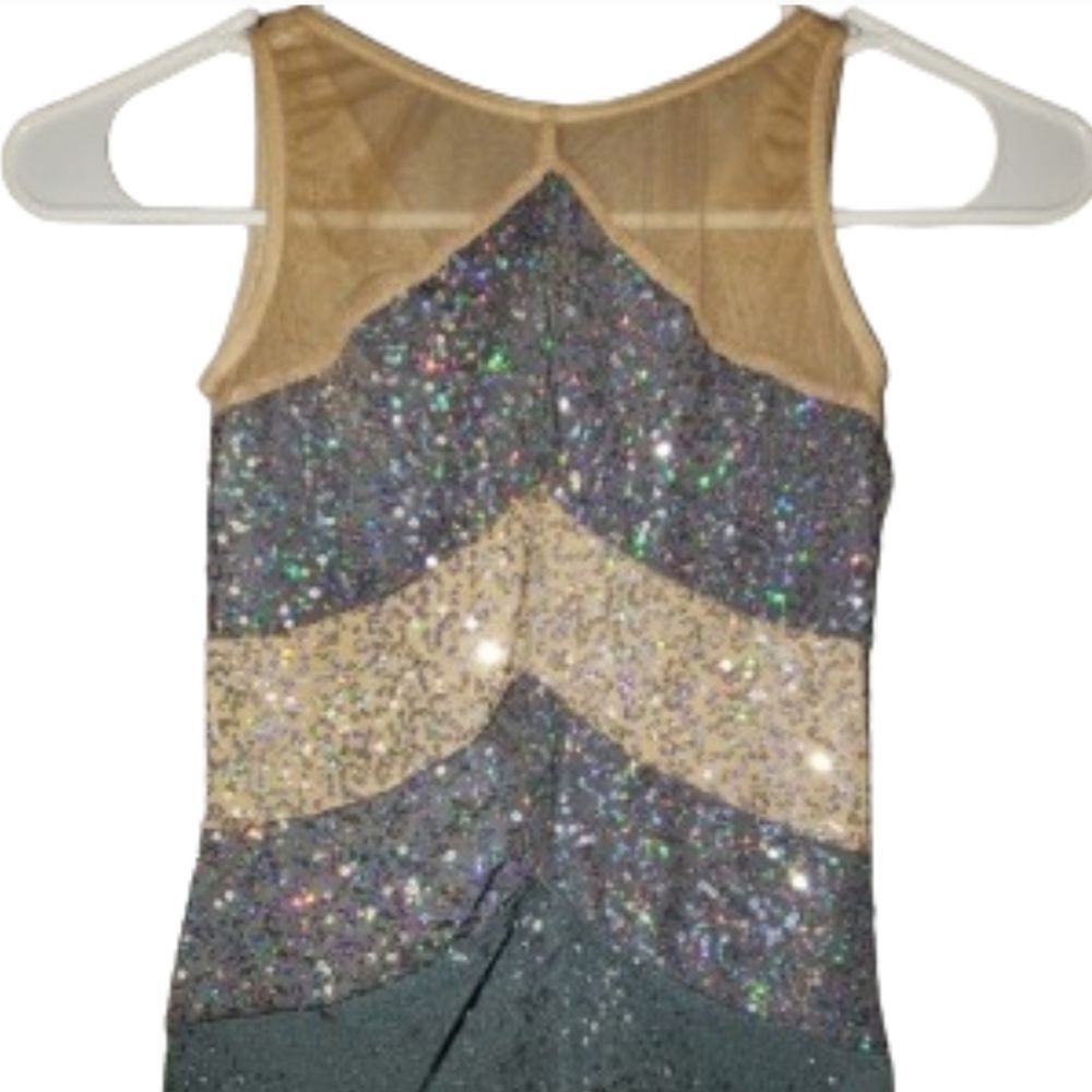 Jazz, Acro Dance Costume, Grey and tan sequence, Large Child